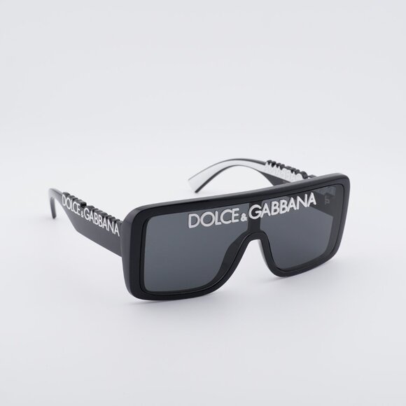Dolce & Gabbana DG6204 L50187 Sunglasses Shiny Black Shield Frame, Grey Lenses